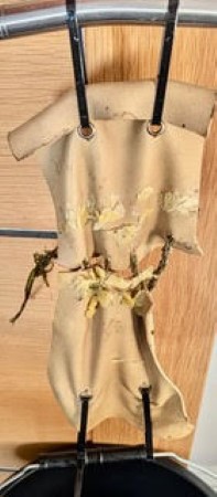 BW: While easy to crumble, BW still partially sealed the pierced holes and maintained the string attached to the leather, hence it is more successful than the control group.